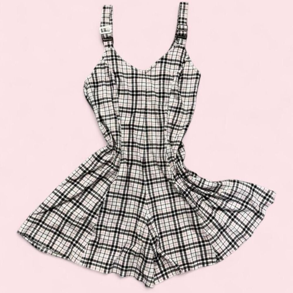 Vintage Zanoni by Jalate Women's Pink and Black Plaid Playsuit / Romper